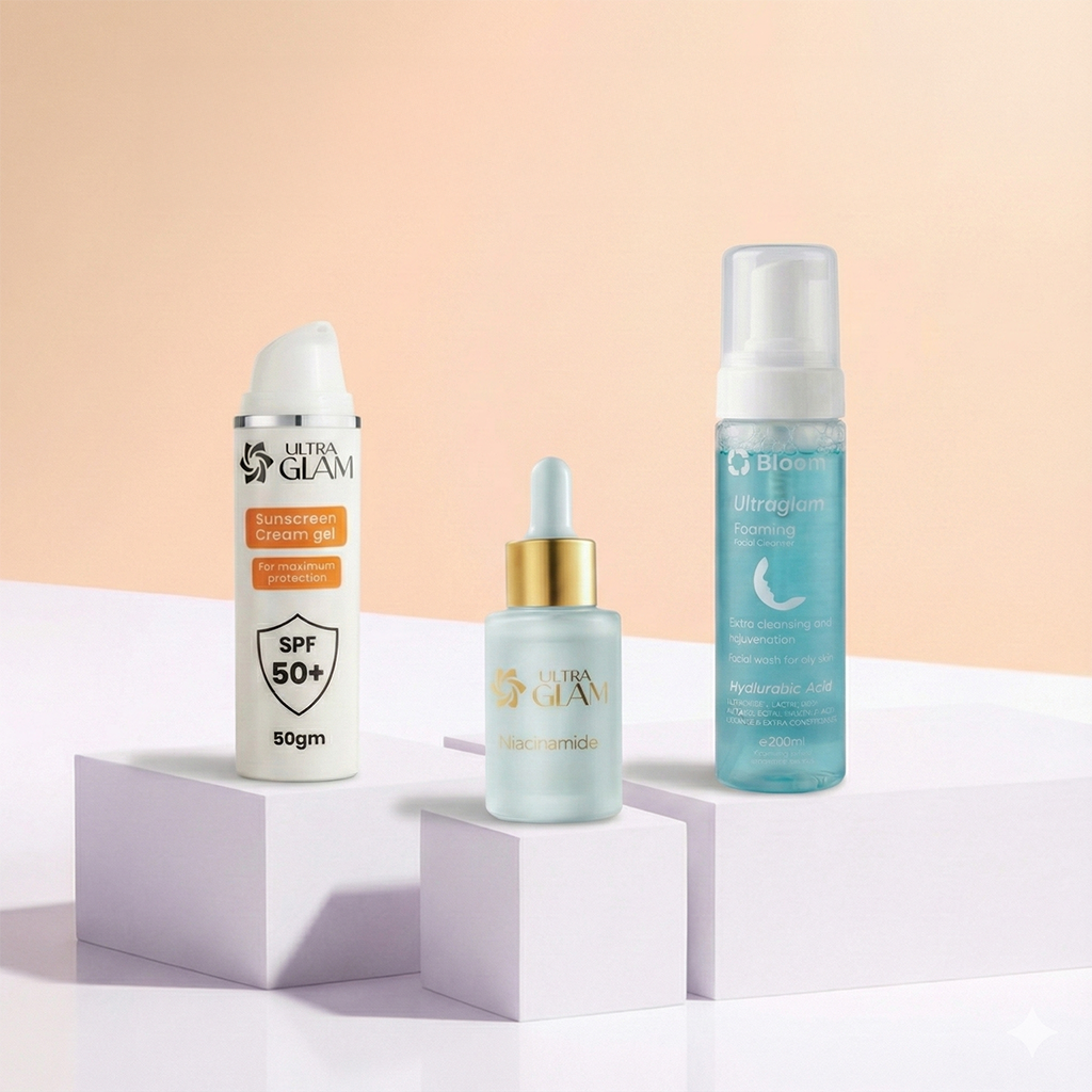 Cleanser + Niacinamide Serum + Sunscreen